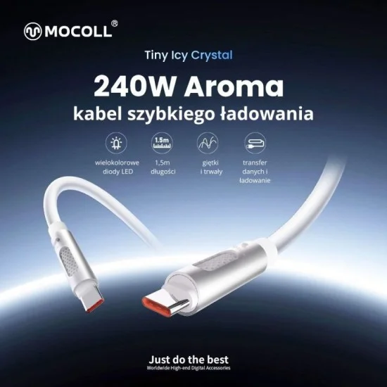 Mocol 240w 1.5m usb-c to usb-c charging cable - white